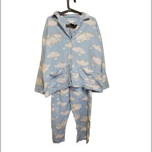 Vintage Esleep Pajama Set Clouds Stars Size 1X Long Sleeve Button Down with Pant